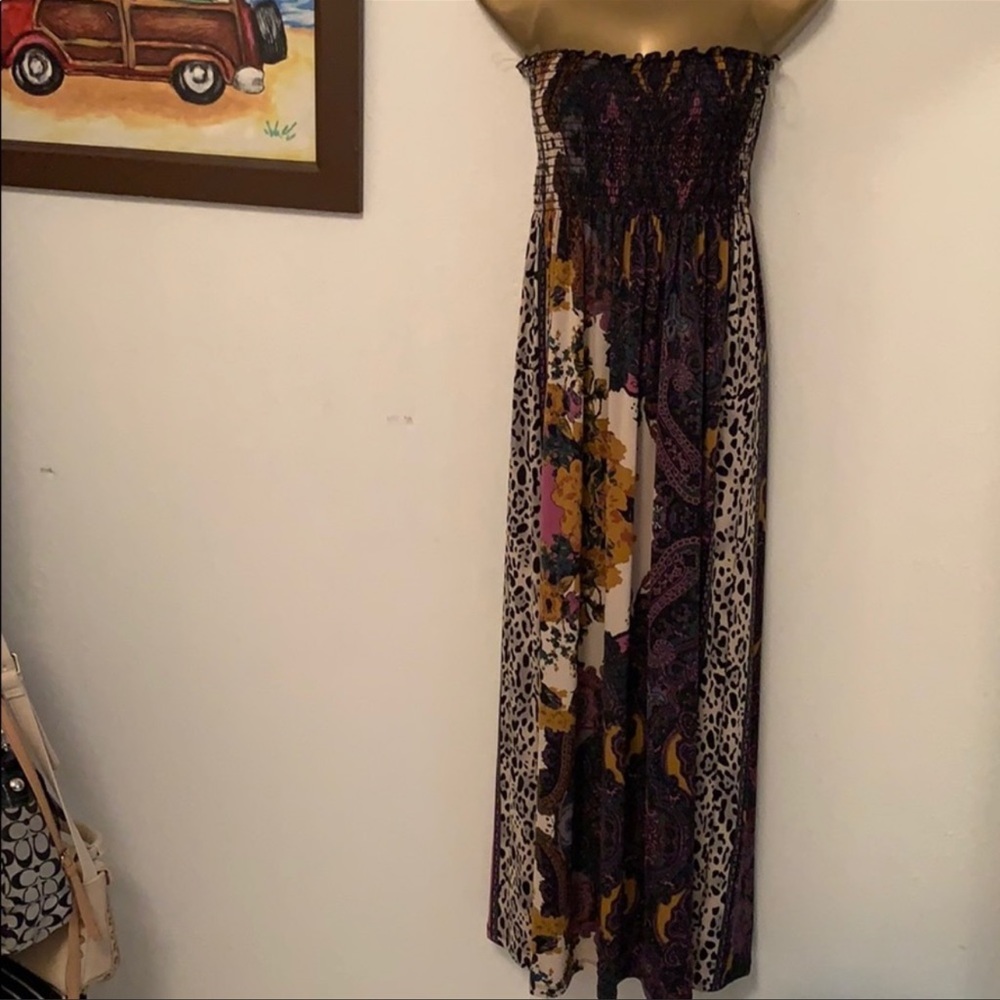 A’gaci floral print shift maxi dress strapless